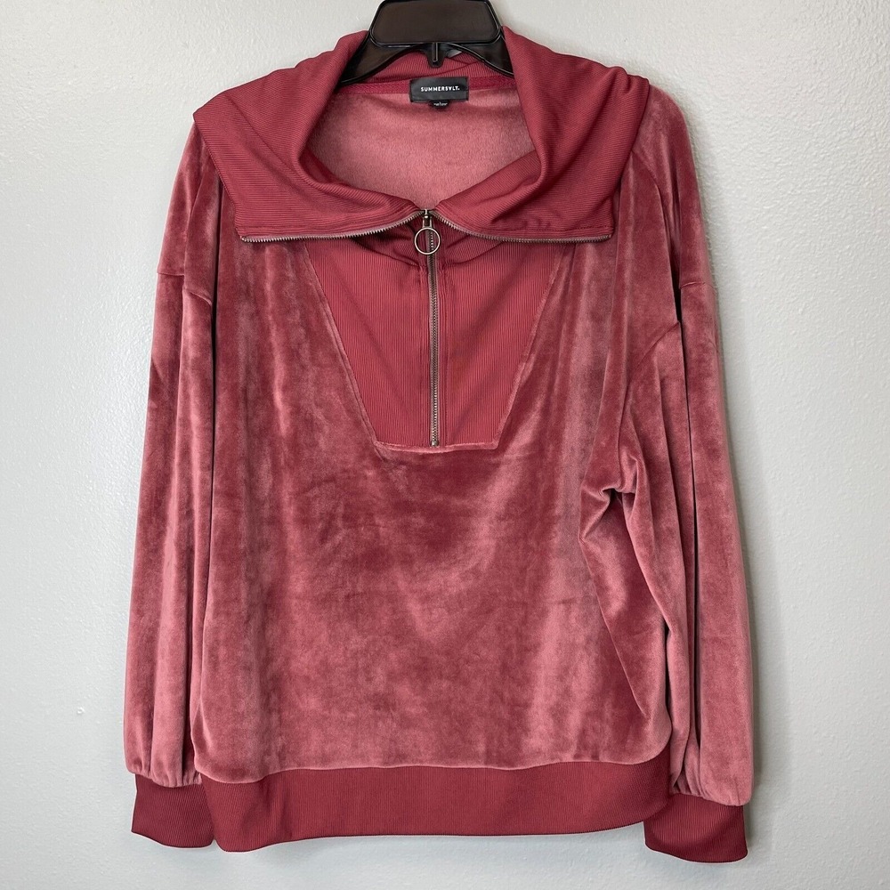 Summersalt‎ Velvet Top Womens Large Dusty Pink Funnel Zip Long Sleeve Pullover